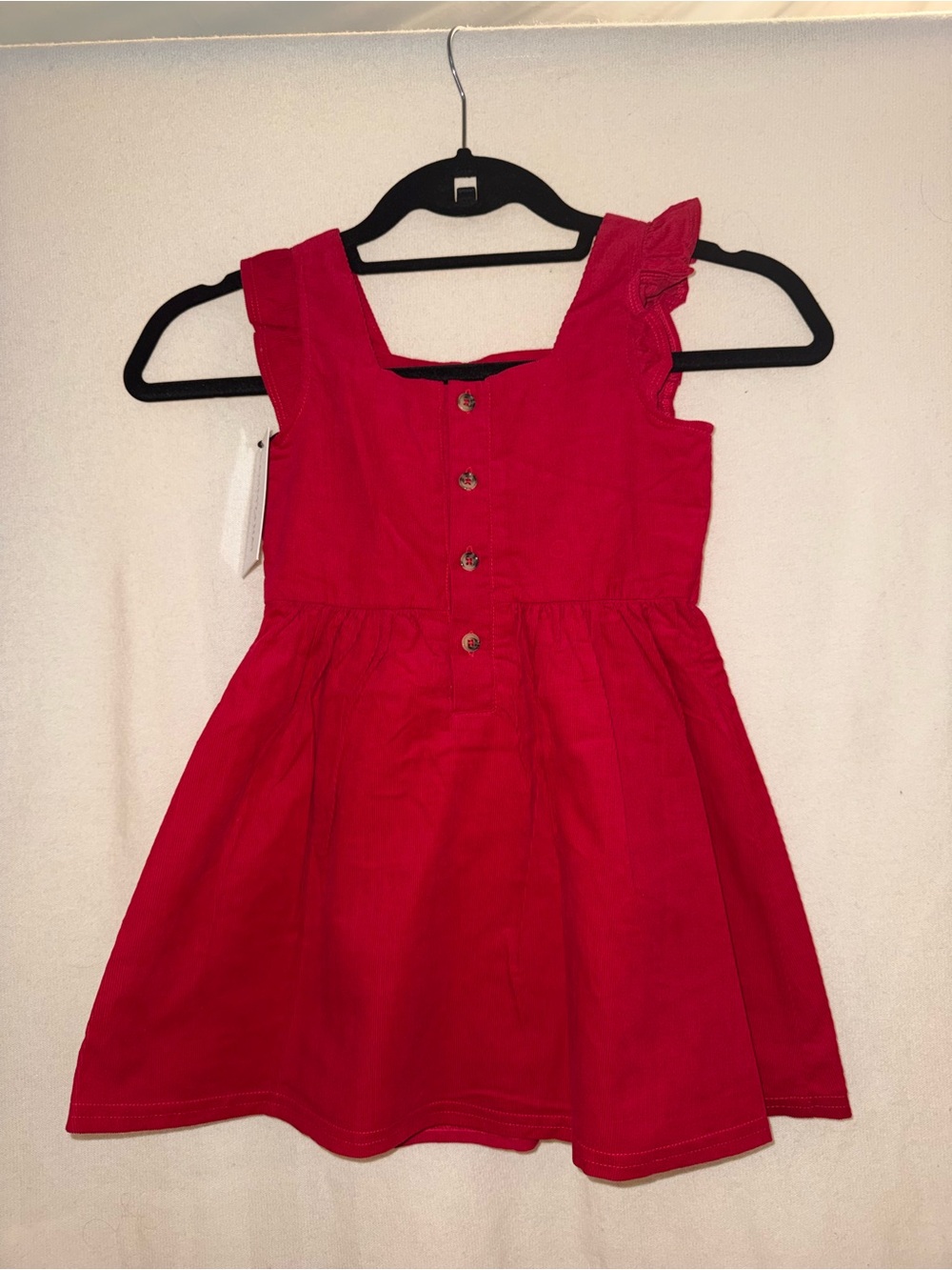 Girls Bright Red Button-Front Ruffle Sleeve Casual Dress
